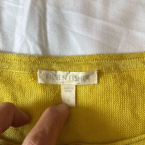 Eileen Fisher yellow linen three quarter sleeve blouse top large scoop neck mini - Picture 5 of 9